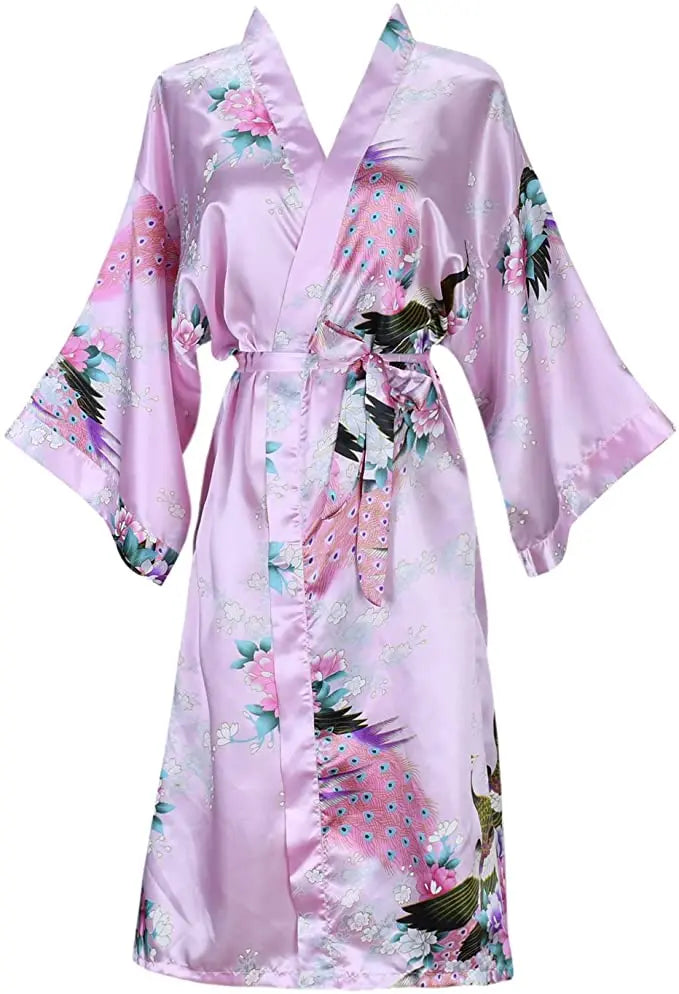 Kimono Femme Satin Floral Court Élégant | MDN