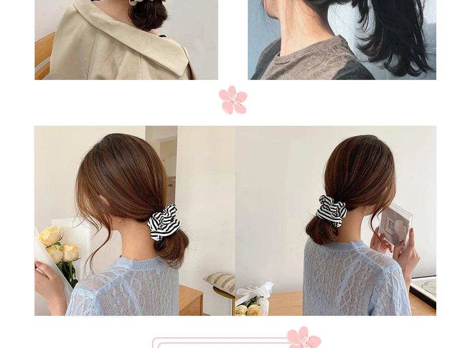 Lot de 3-5 Chouchous Satin Noir et Blanc - Élastiques Cheveux Élégants | MDN Store
