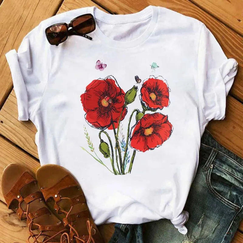 T-Chemise Coquelicots Rouges Style 90s Femme | MDN Store