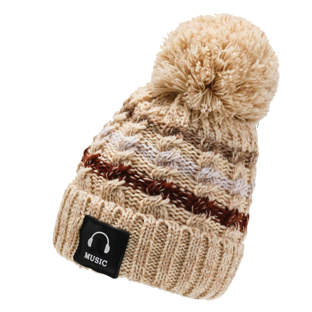 Bonnet Femme Hiver Épais Tricot avec Pompon Chenille Doublure Polaire | MDN