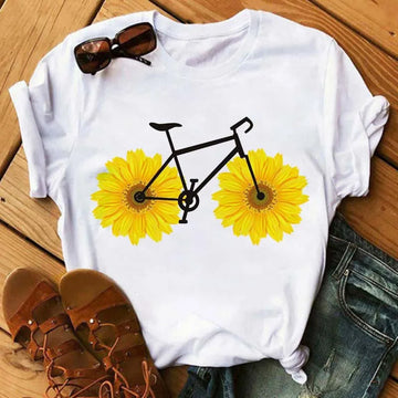T-Shirt Velo et Tournesol Femme Harajuku Manches Courtes | MDN Store 25