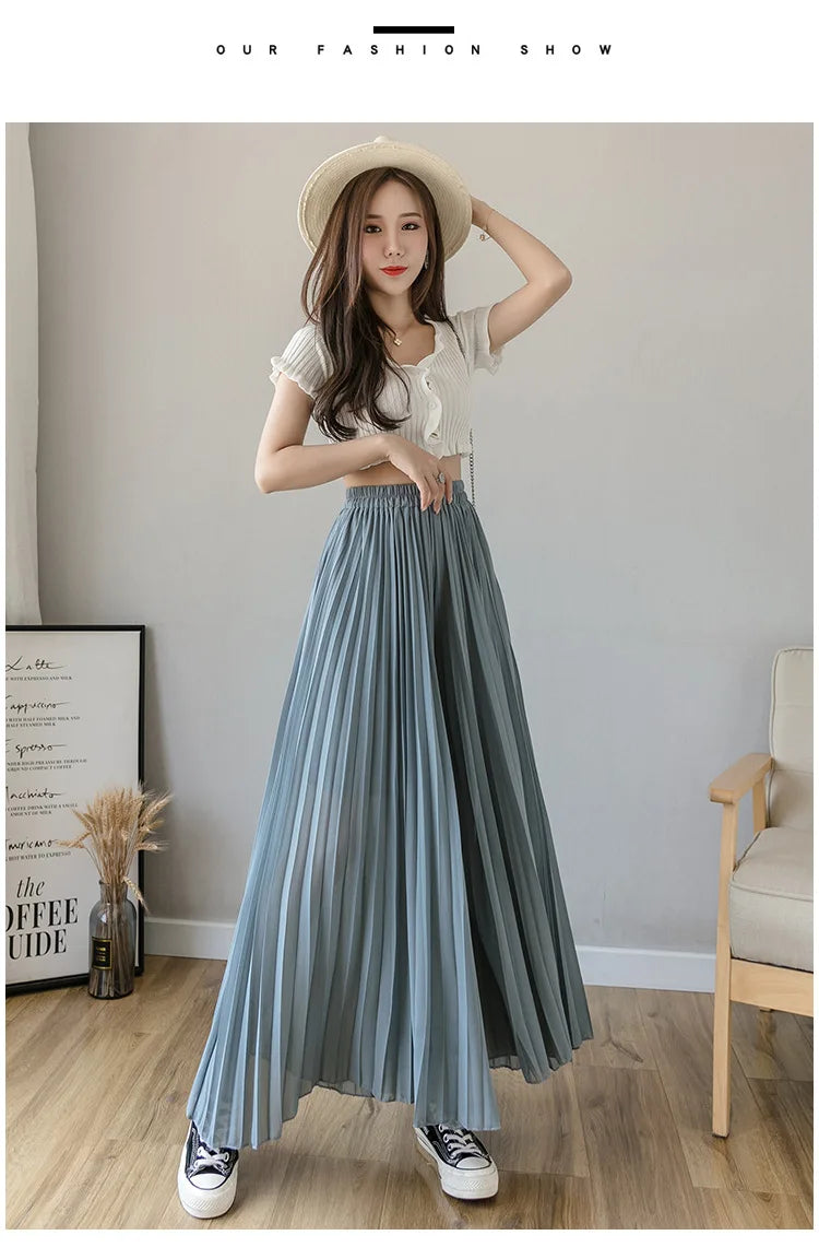 Pantalon Mousseline Plissé Taille Haute | MDN Store