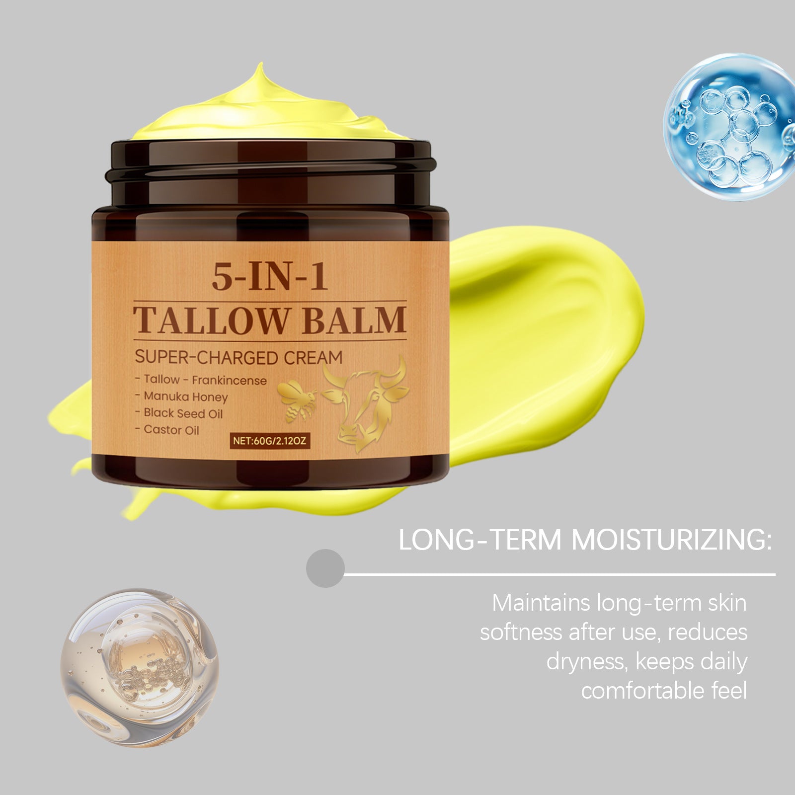 Baume 5 en 1 Suif de Bœuf Miel Hydratant Anti-Rides Éclaircissant 60g | MDN Store