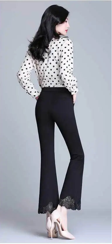 Pantalon Évasé Taille Haute Noir Dentelle Femme Élégant | MDN Store
