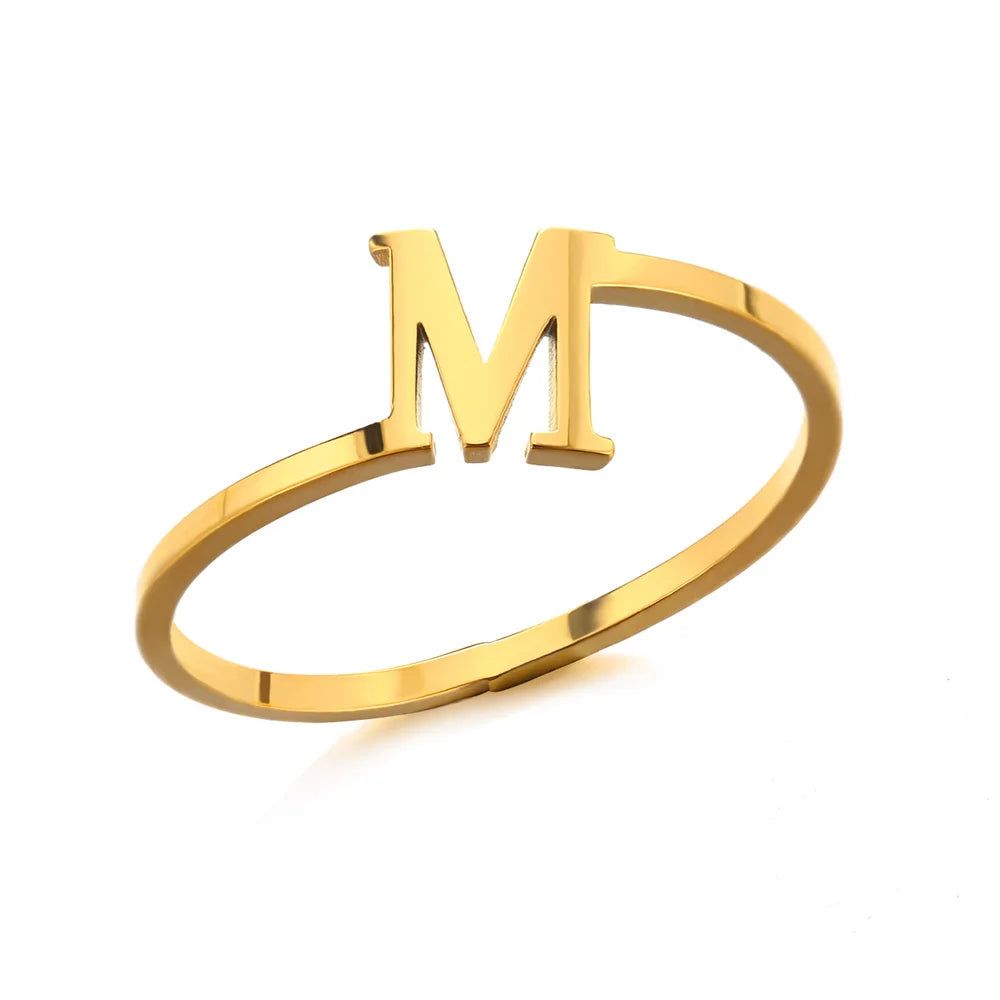 Bague Initiale Lettre A-Z Acier Doré | MDN Store