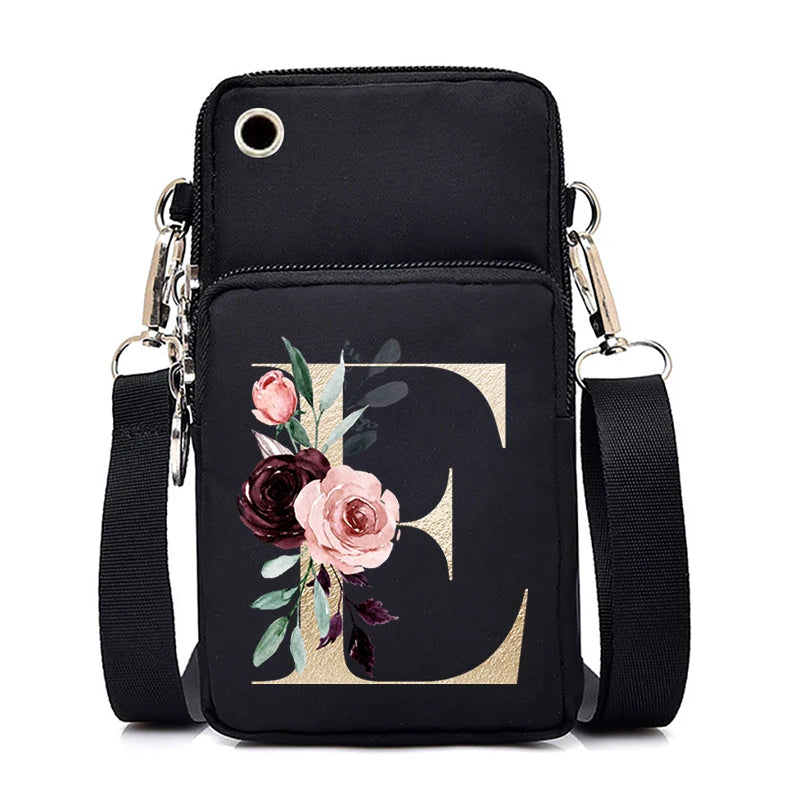 Sac à Main Bandoulière Lettre Initiale Fleurs Roses - Mini Sac Téléphone Femme | MDN