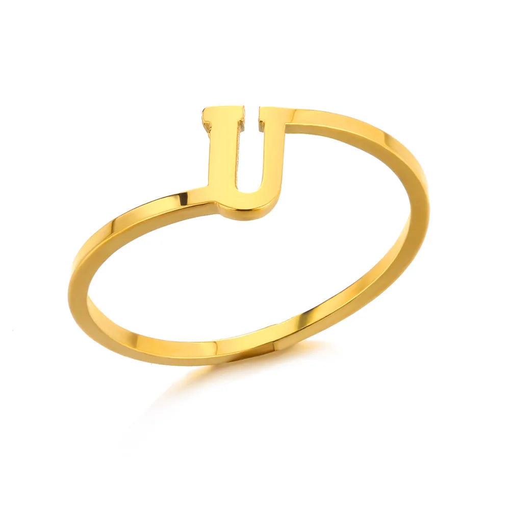 Bague Initiale Lettre A-Z Acier Doré | MDN Store