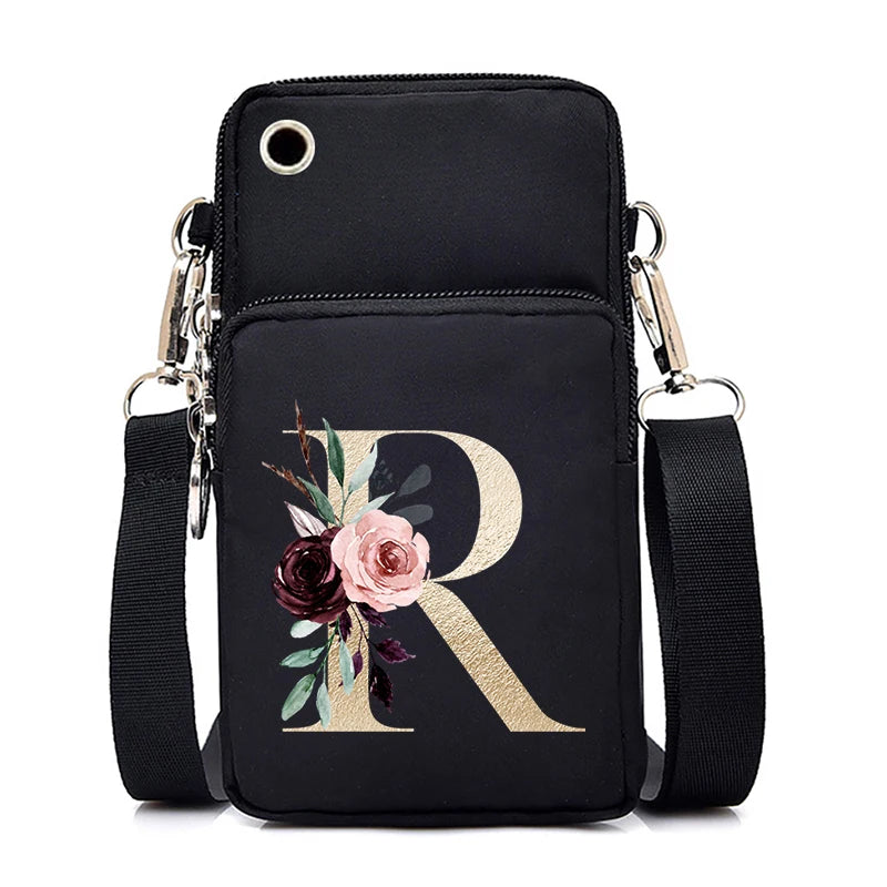Sac à Main Bandoulière Lettre Initiale Fleurs Roses - Mini Sac Téléphone Femme | MDN