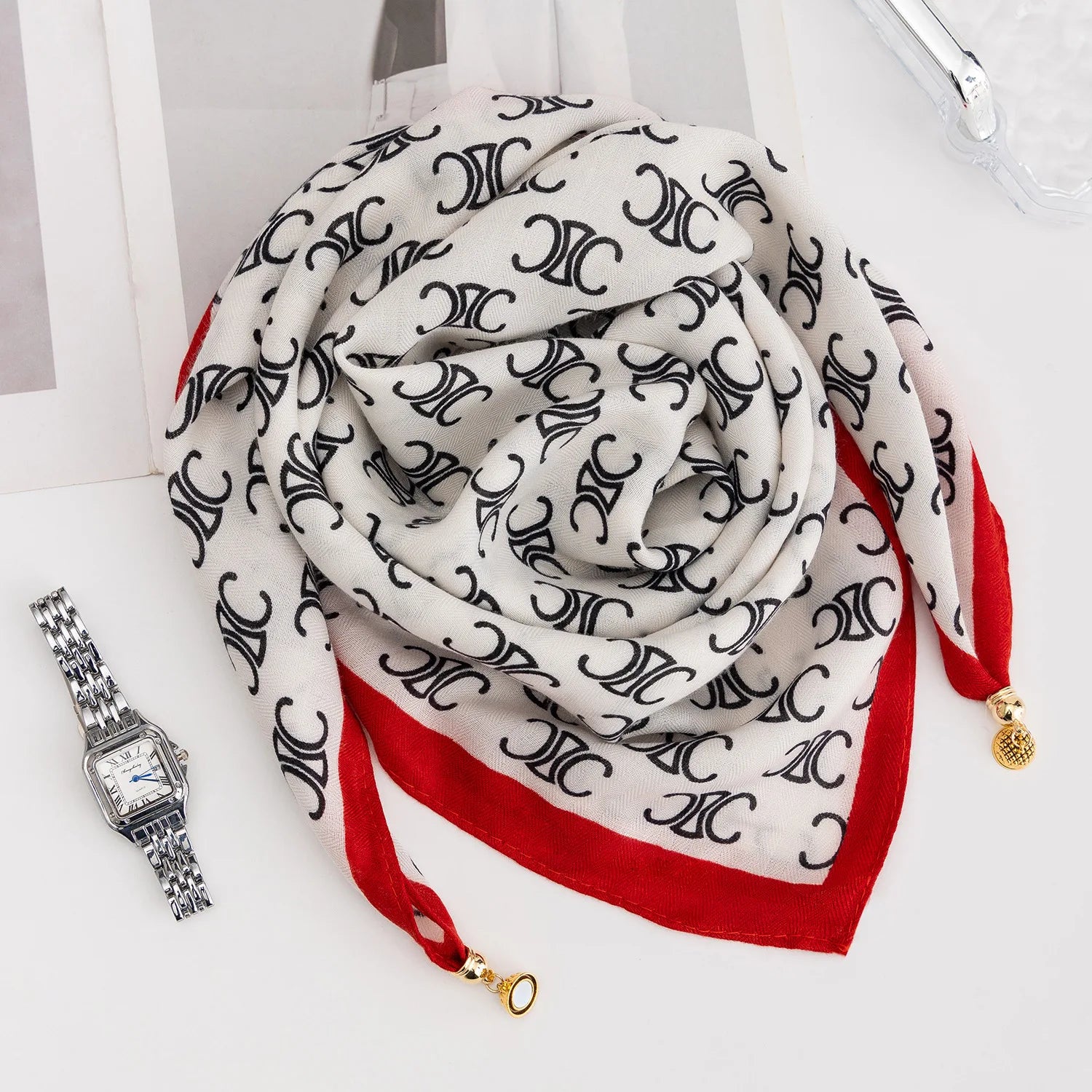Foulard Soie Boucle Magnétique Rayé Femme | MDN Store