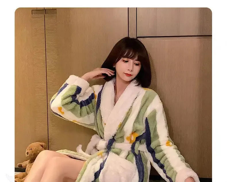 Peignoir Femme Velours Corail Épais Long Hiver | MDN