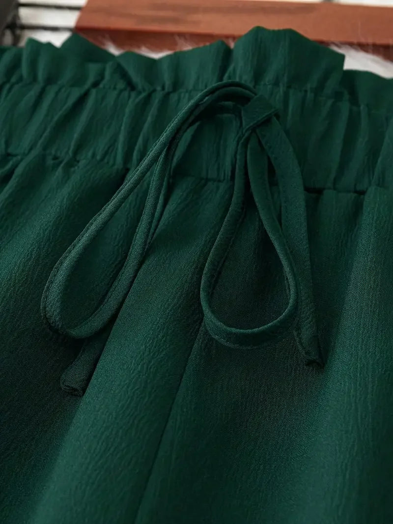 Pantalon Large Femme Vert Taille Haute | MDN Store
