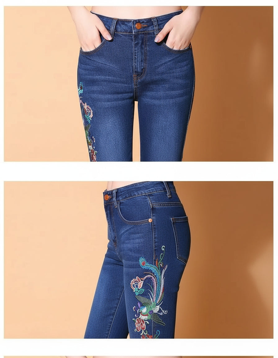 Jean Flare Femme Broderie Ethnique Bleu | MDN Store