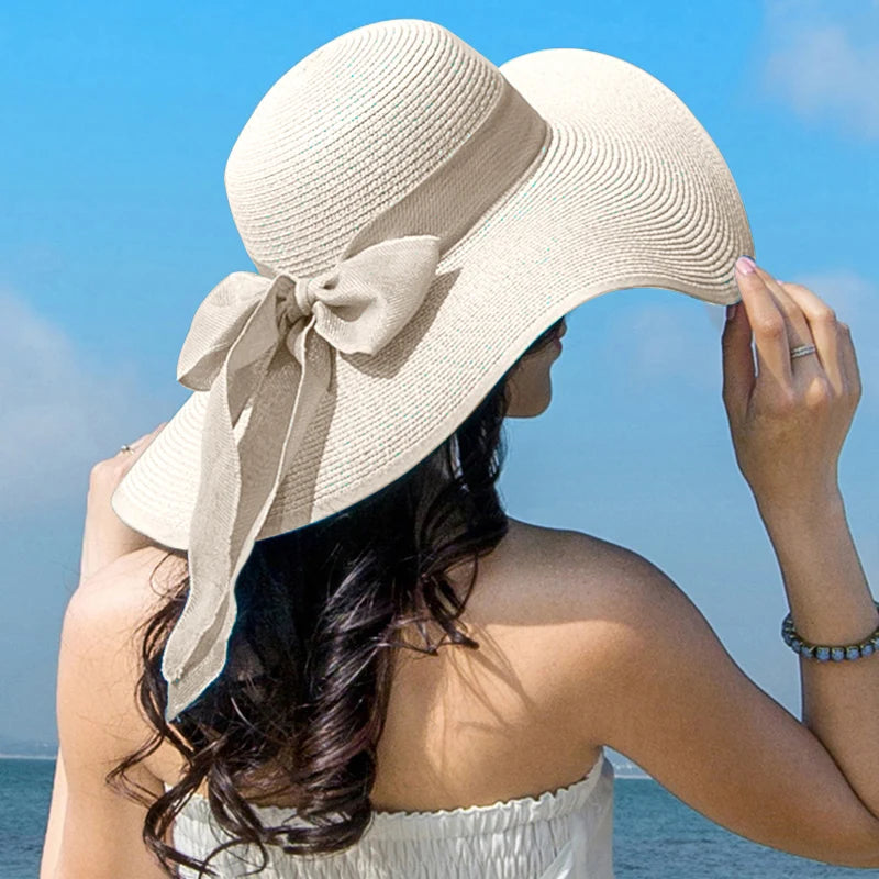 Chapeau de Paille Femme Ete Bord Large Panama Noeud Papillon | MDN Store