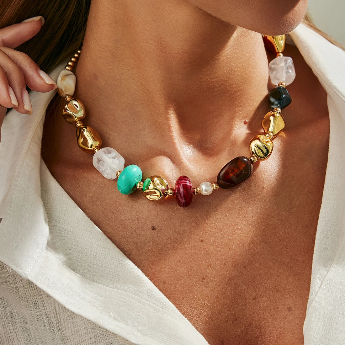 Collier Ras-de-Cou Perles Résine Bohème | MDN Store