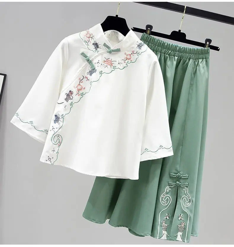 Ensemble Hanfu Chinois Brodé Papillon 2 Pièces | MDN Store