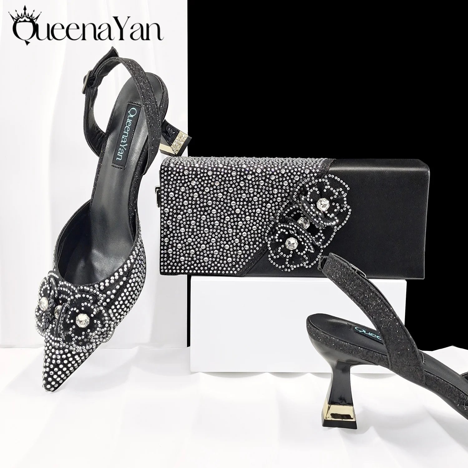 Escarpins Bout Pointu Talon Carré Femme Soirée Cristaux Élégant | MDN Store 25