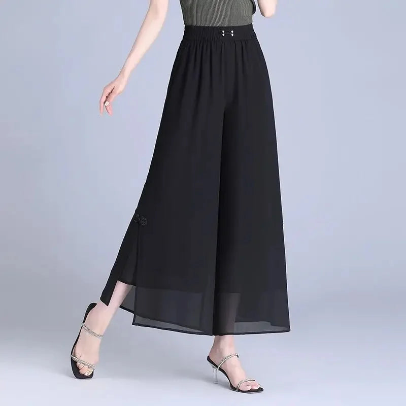 Pantalon Grande Femme Mousseline 7/8 Noir | MDN Store