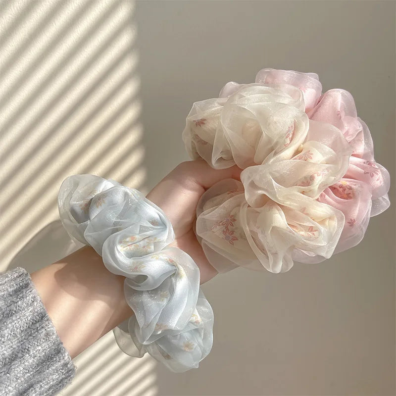 Chouchou Double Couche Organza Soie Fleur Douce - Élastique Cheveux Fille | MDN Store