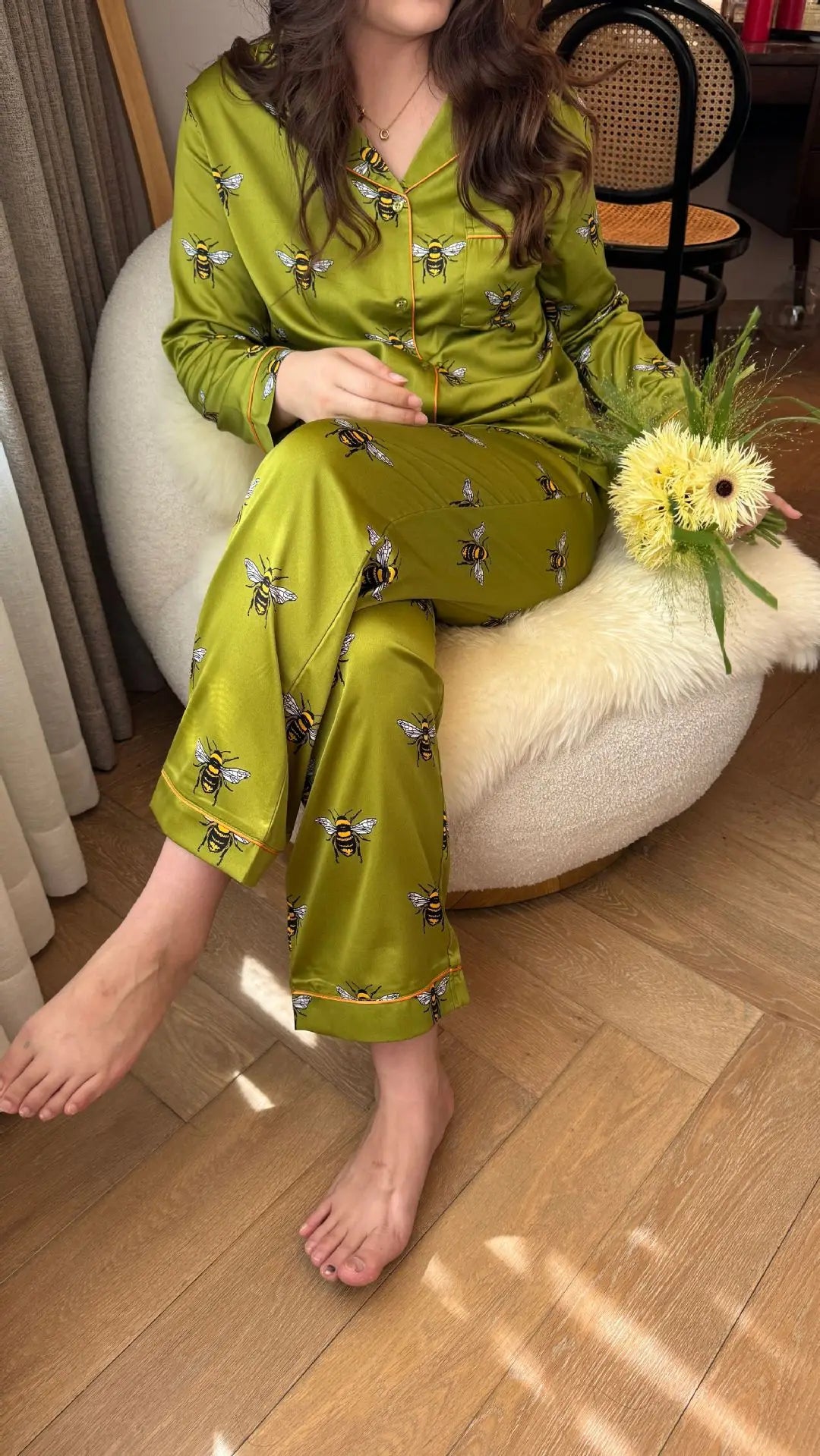 Pyjama Satin Abeilles Vert | MDN Store