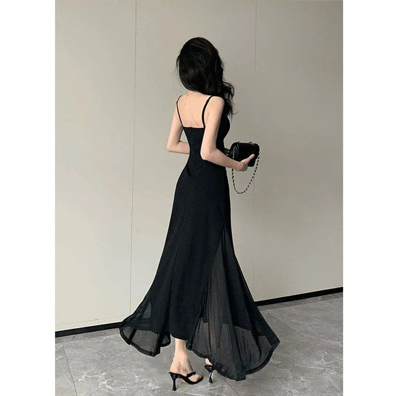 Robe Midi Femme Noire Dos Nu Bretelles Col V Soirée | MDN Store
