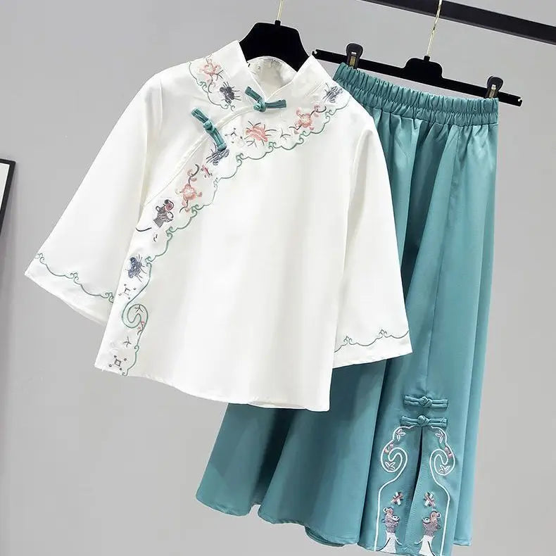 Ensemble Hanfu Chinois Brodé Papillon 2 Pièces | MDN Store