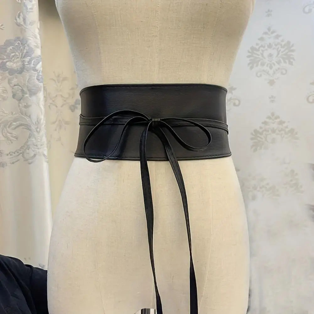 New Women Bow Lace Belt Corset Wide Belts Black White Female Self Tie Obi Cinch Waistband Wedding Dress Waist Band