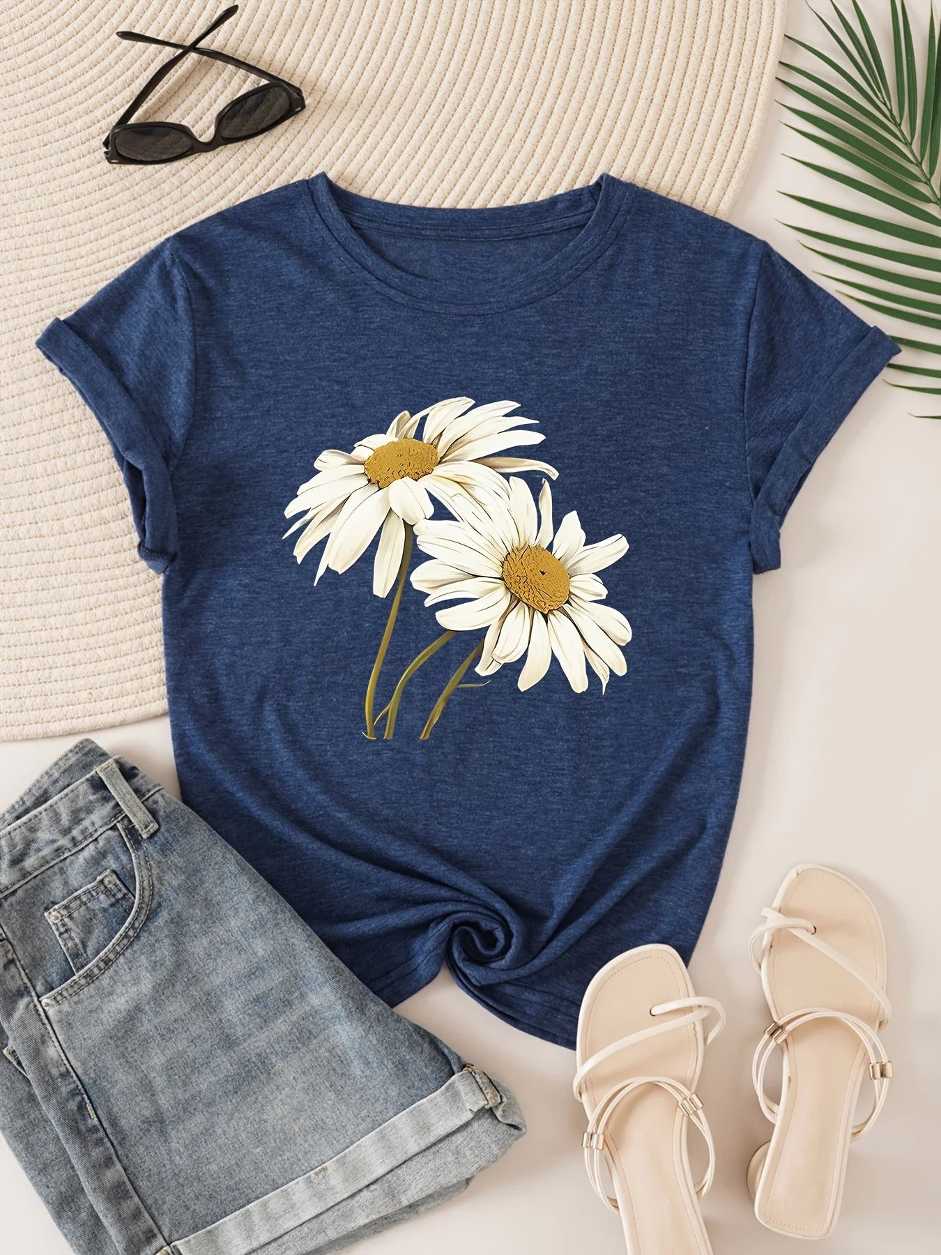 T-Shirt Floral Daisy Femme Style Bohème Décontracté | MDN Store 25