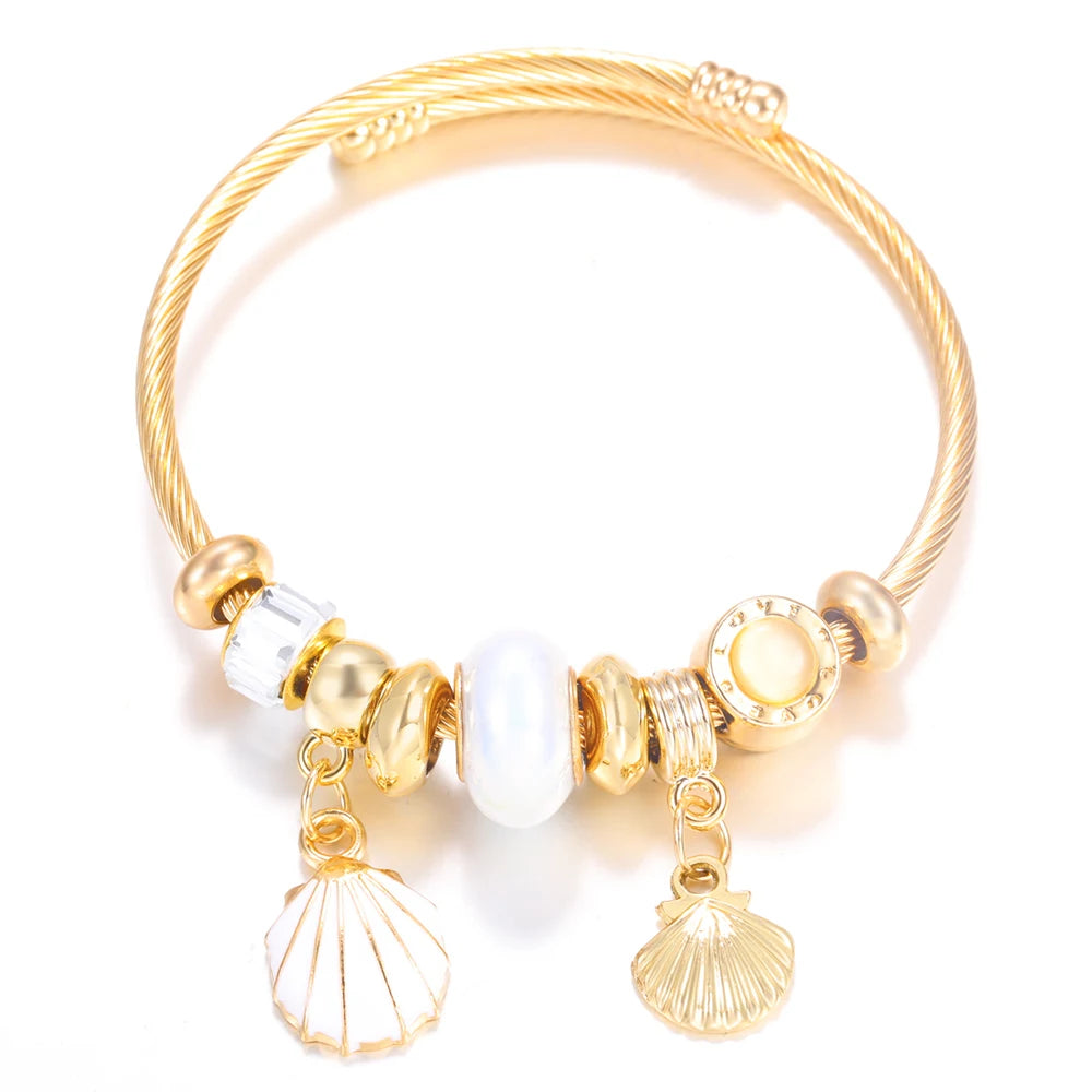 Bracelet Femme Acier Inoxydable Doré Fleurs Strass 4 Couleurs | MDN Store
