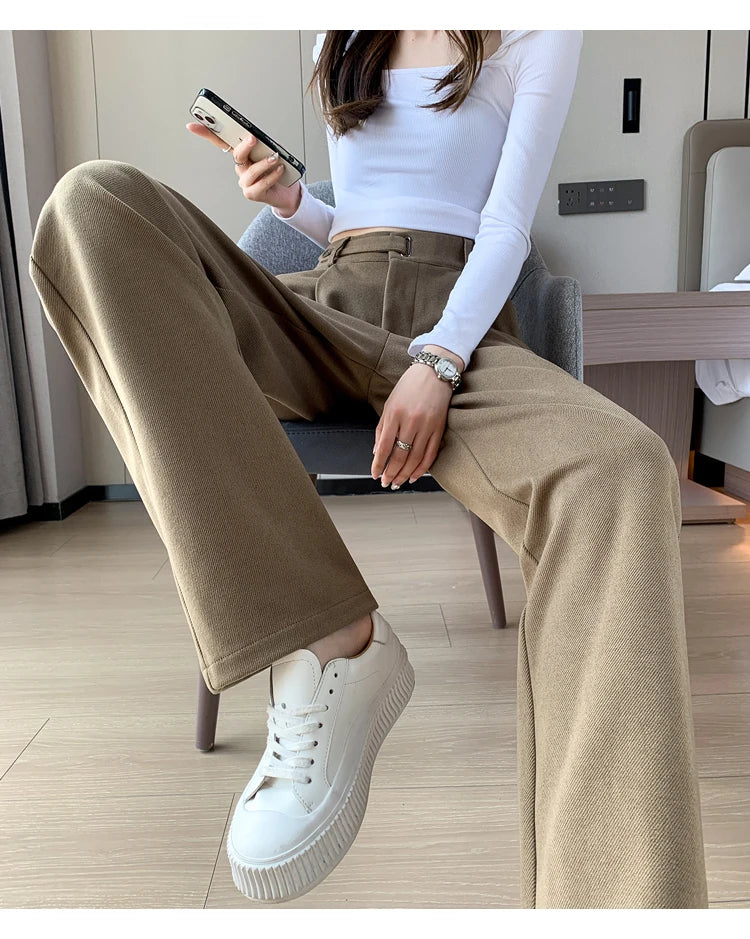 Pantalon Laine Large Femme Boutons Milk Tea | MDN Store