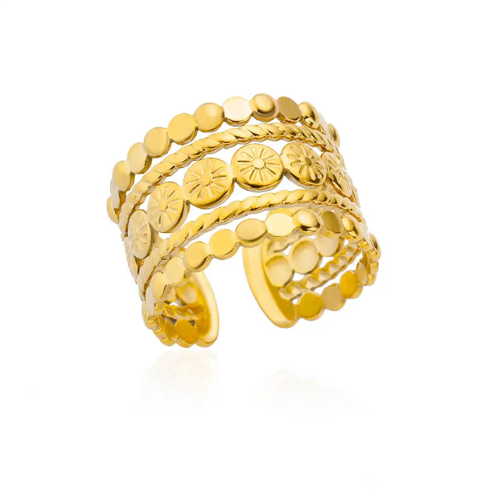 Bague Géométrique Acier Doré Ajustable | MDN Store