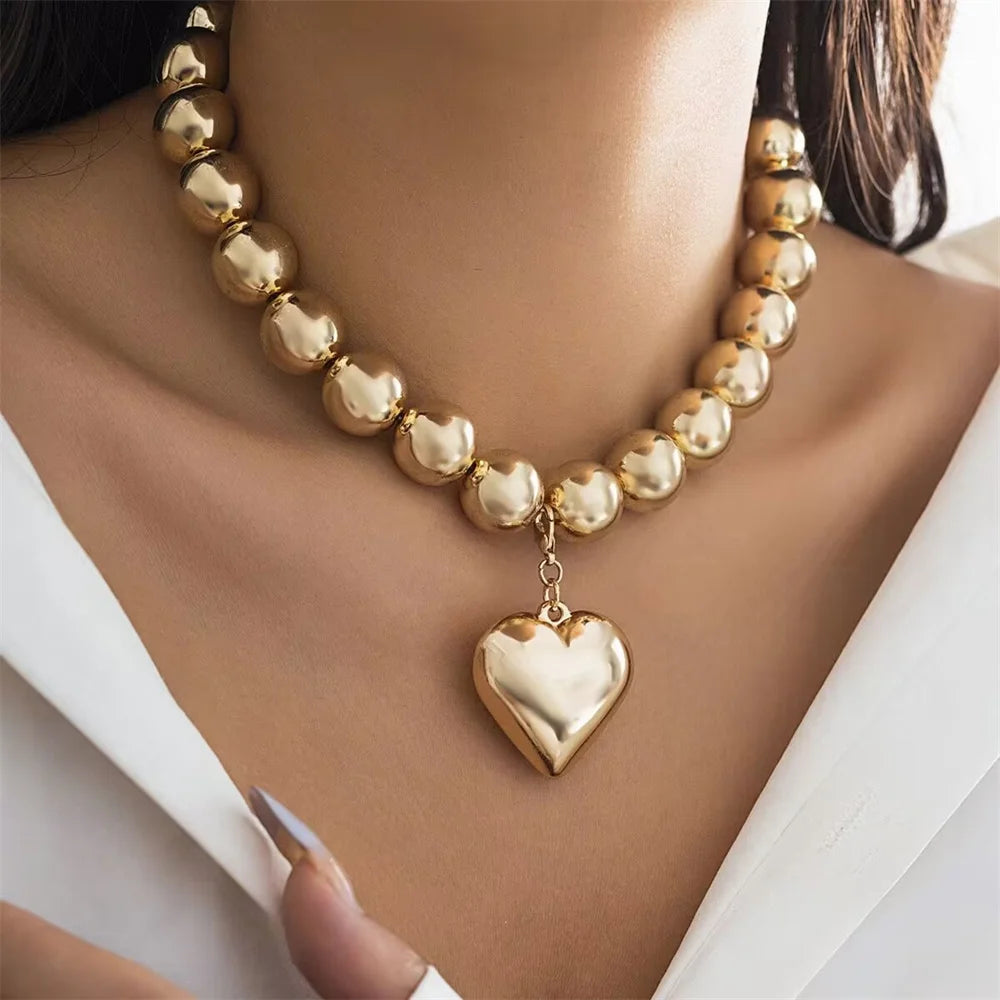 Collier Perles Cœur Doré Baroque Punk | MDN Store