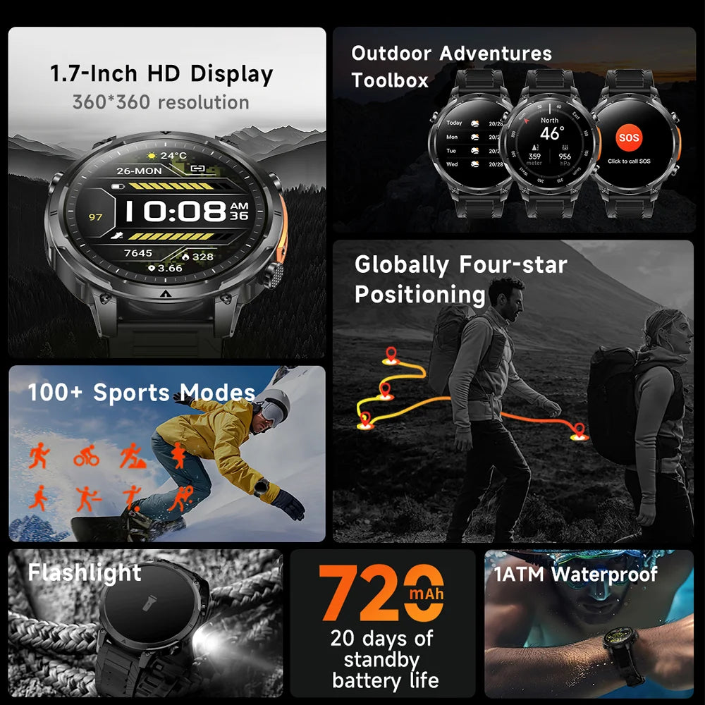 Montre GPS Militaire 1.7" 720mAh Lampe LED IP68 | MDN Store