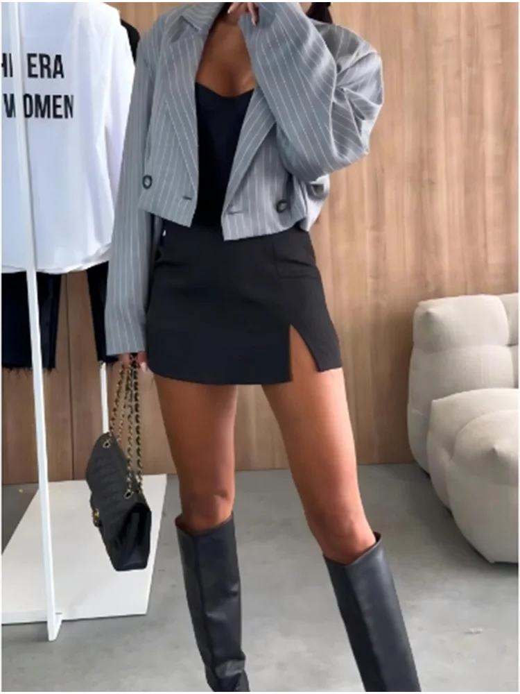 Jupe Courte Fendue Noire Casual Automne | MDN