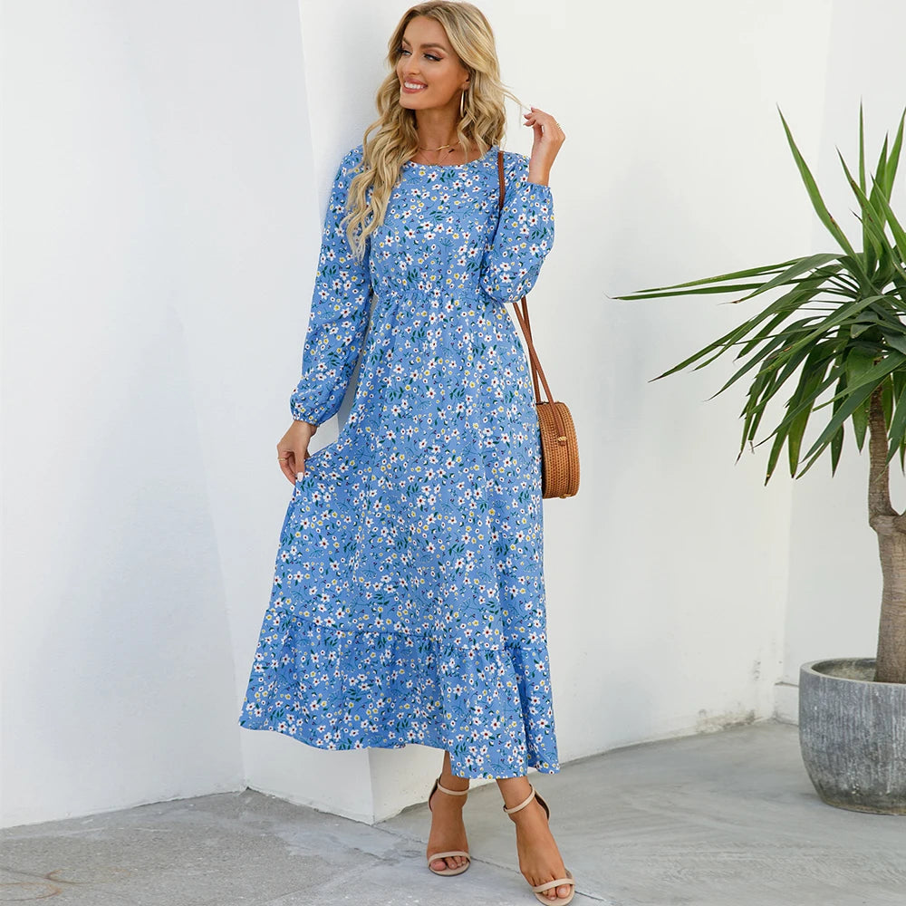 Robe Longue Femme Bohème Fleurie Taille Haute Été | MDN Store