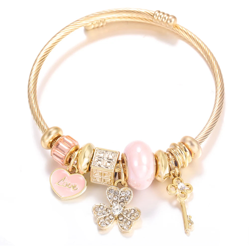 Bracelet Femme Acier Inoxydable Doré Fleurs Strass 4 Couleurs | MDN Store