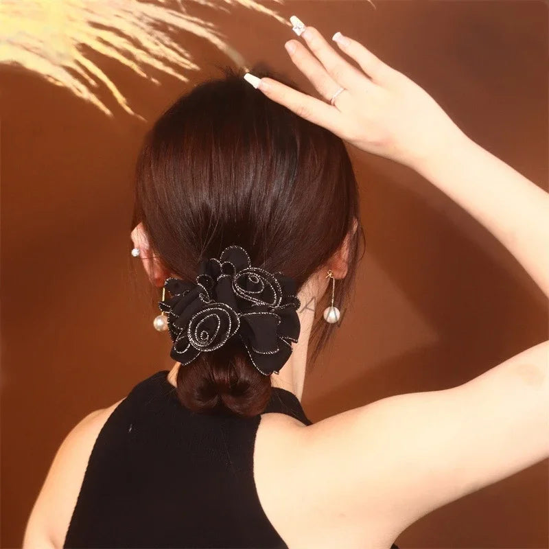 Chouchou Fleur 5 Pétales Perle Double Couche - Élastique Français | MDN Store