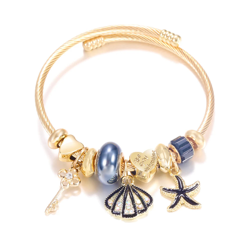 Bracelet Femme Acier Inoxydable Doré Fleurs Strass 4 Couleurs | MDN Store