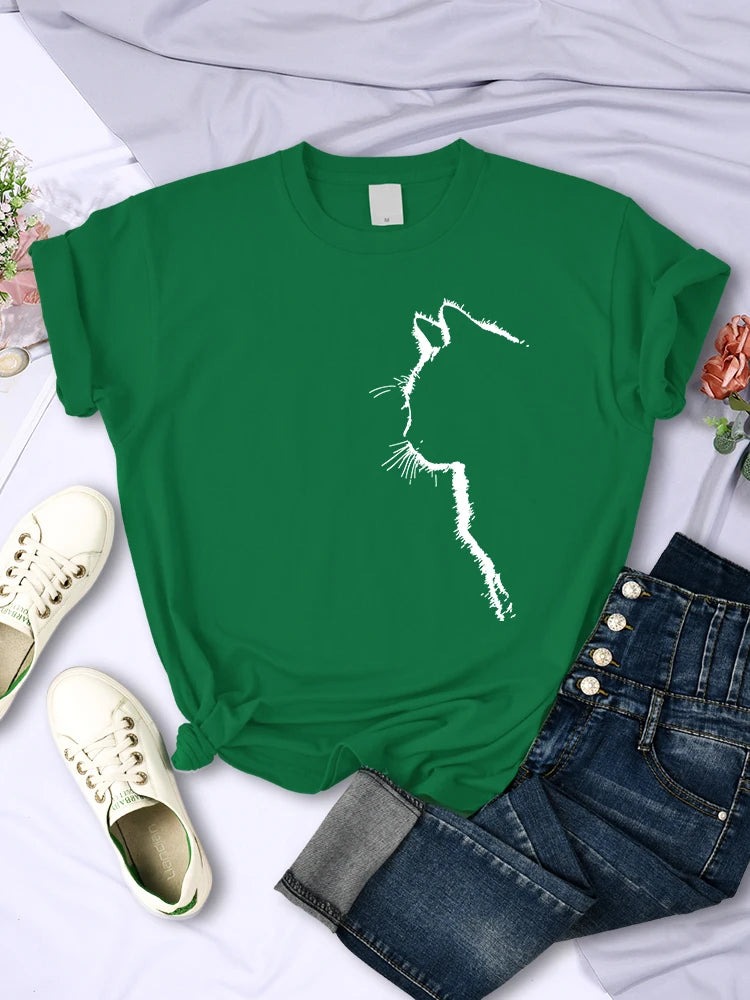 T-Chemise Chat Imprimé Femme Col Rond | MDN Store