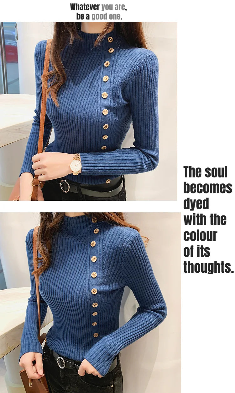 Pull Col Polo Femme Boutons Noir Slim Fit | MDN