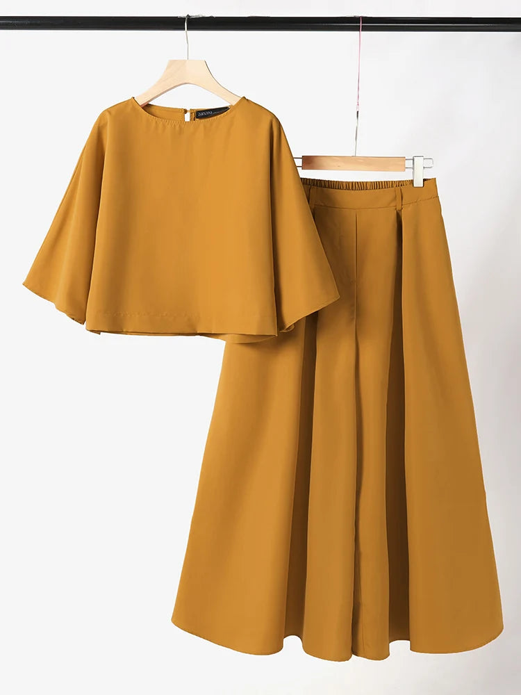 Ensemble Blouse 3/4 & Pantalon Large Paisley Bleu | MDN