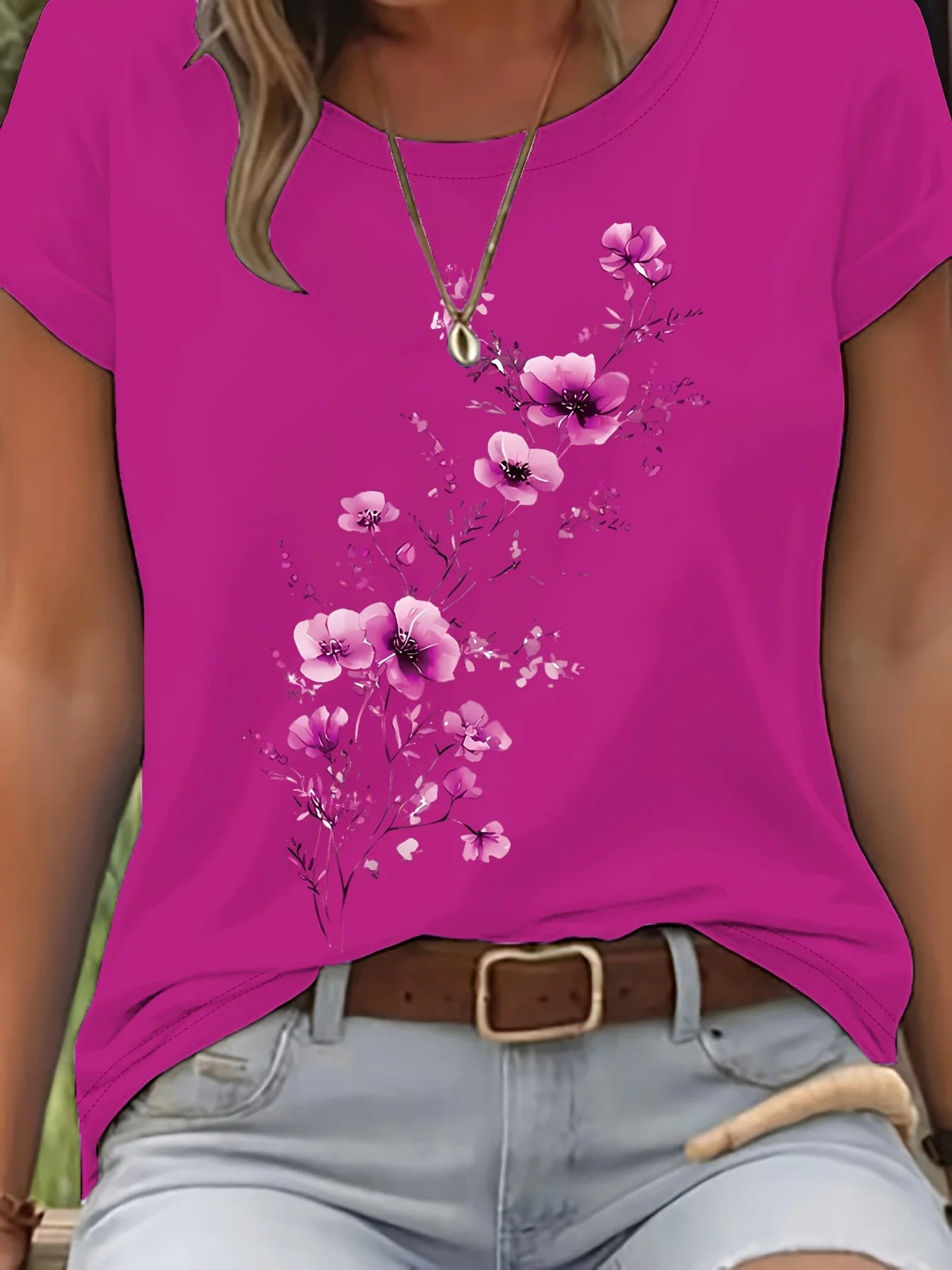 T-Shirt Floral Aquarelle Femme Manches Courtes Décontracté | MDN Store 25