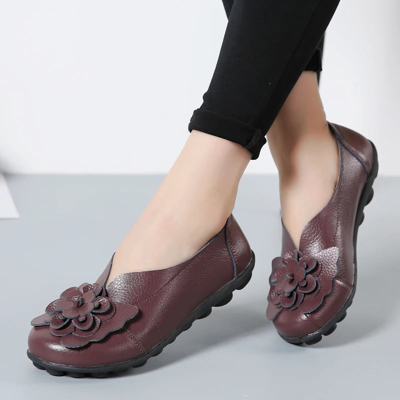 Ballerines Cuir Fleur Élégantes Grande Taille | MDN Store