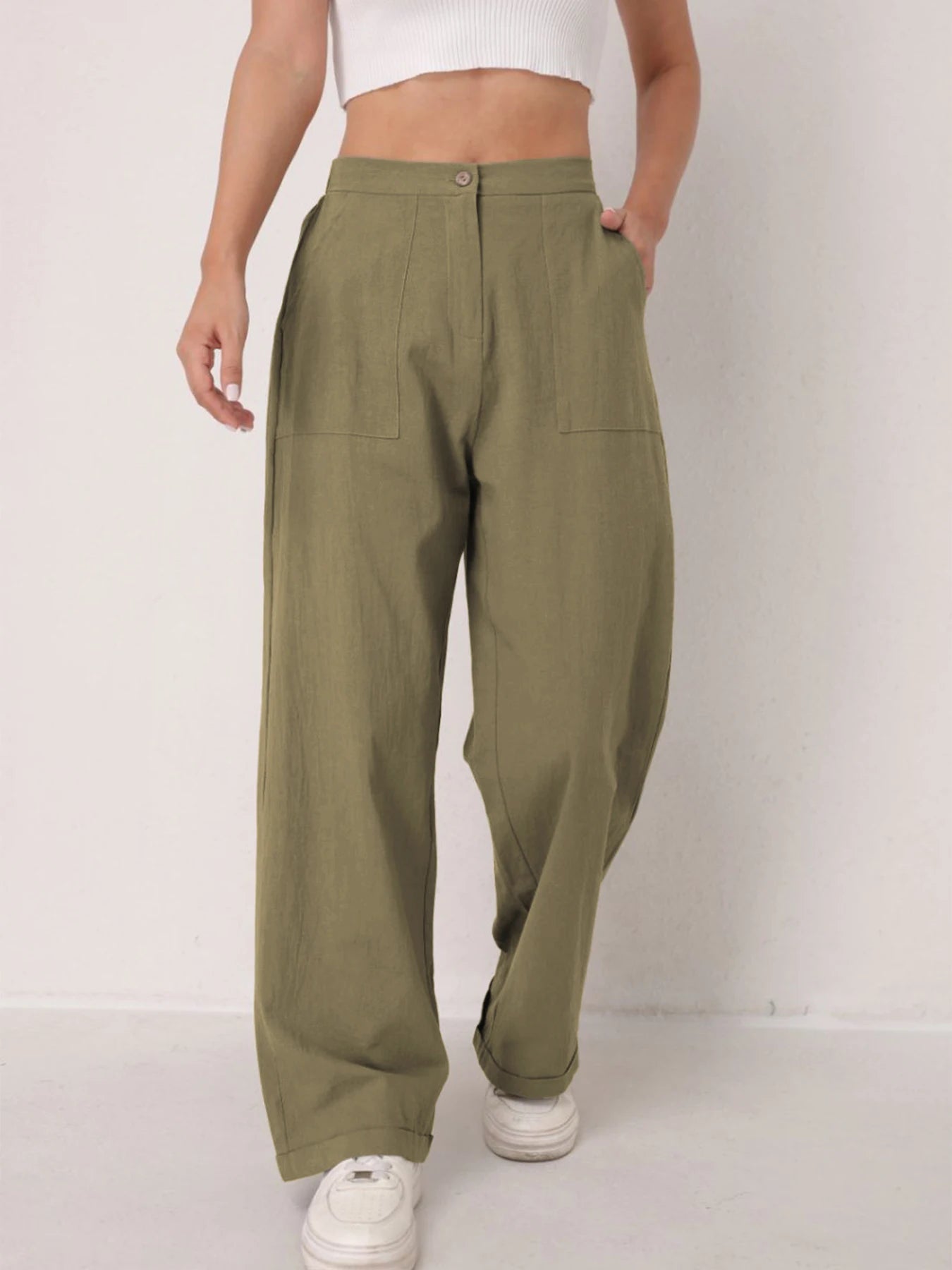 Pantalon Lin Taille Haute Décontracté Femme | MDN Store
