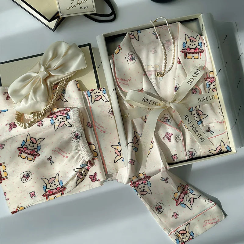 Pyjama Satin Soie Imprimé Mignon | MDN