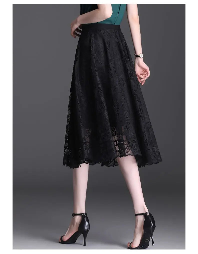 Jupe Longue Dentelle Plissée Taille Haute | MDN Store