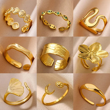 Bague Géométrique Acier Doré Ajustable | MDN Store