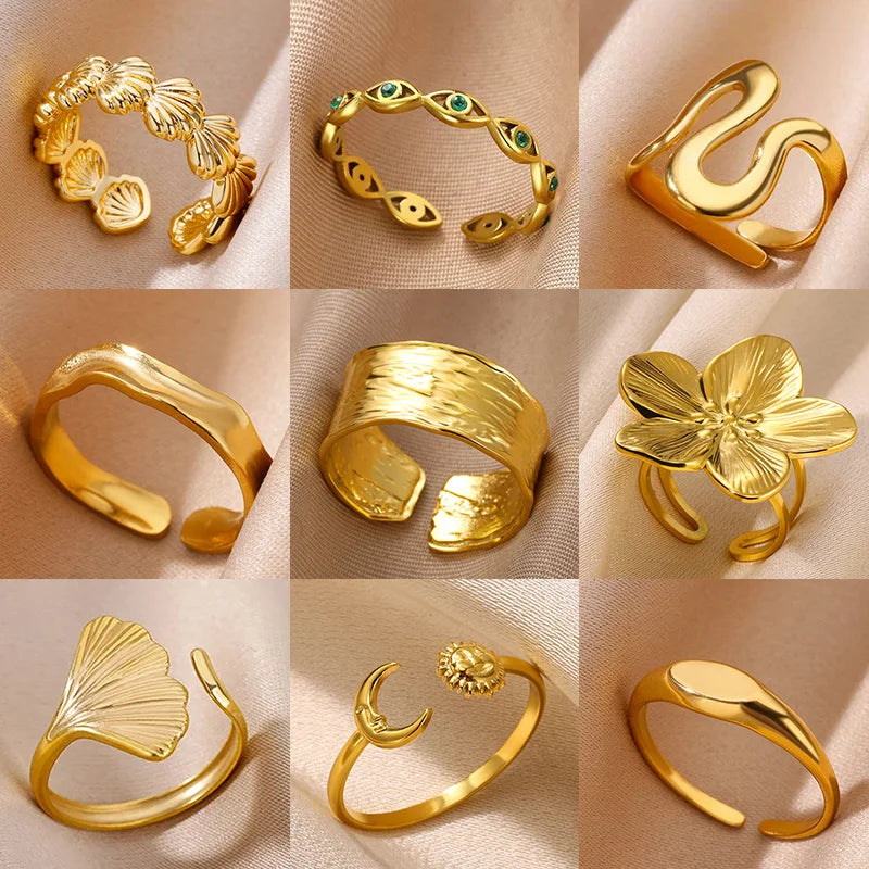 Bague Géométrique Acier Doré Ajustable | MDN Store
