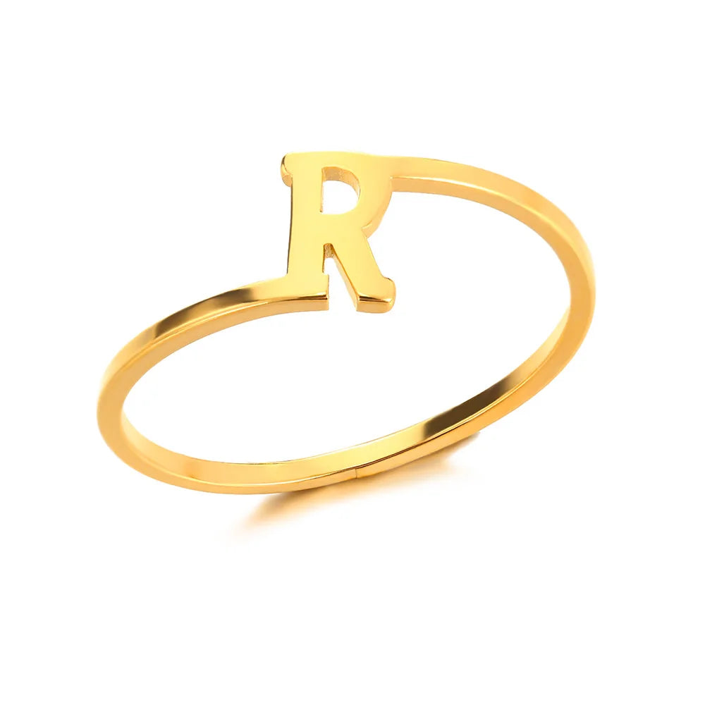 Bague Initiale Lettre A-Z Acier Doré | MDN Store