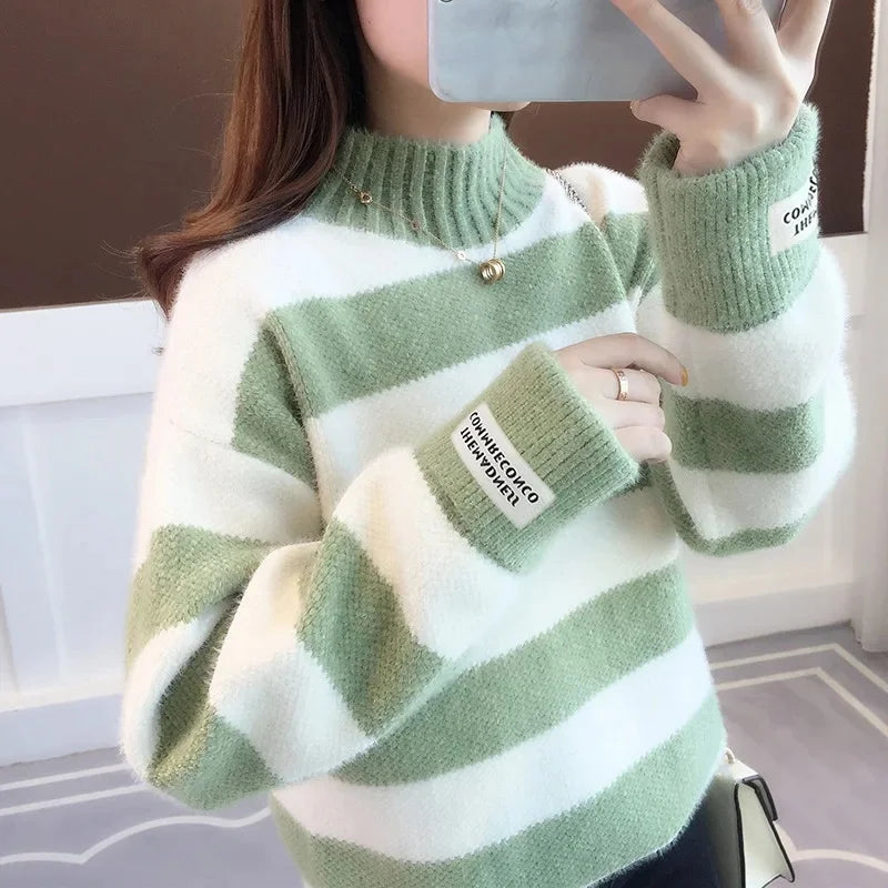Pull Femme Col Haut Ample Maille Mink Epais 5 Coloris Style Coreen | MDN Store