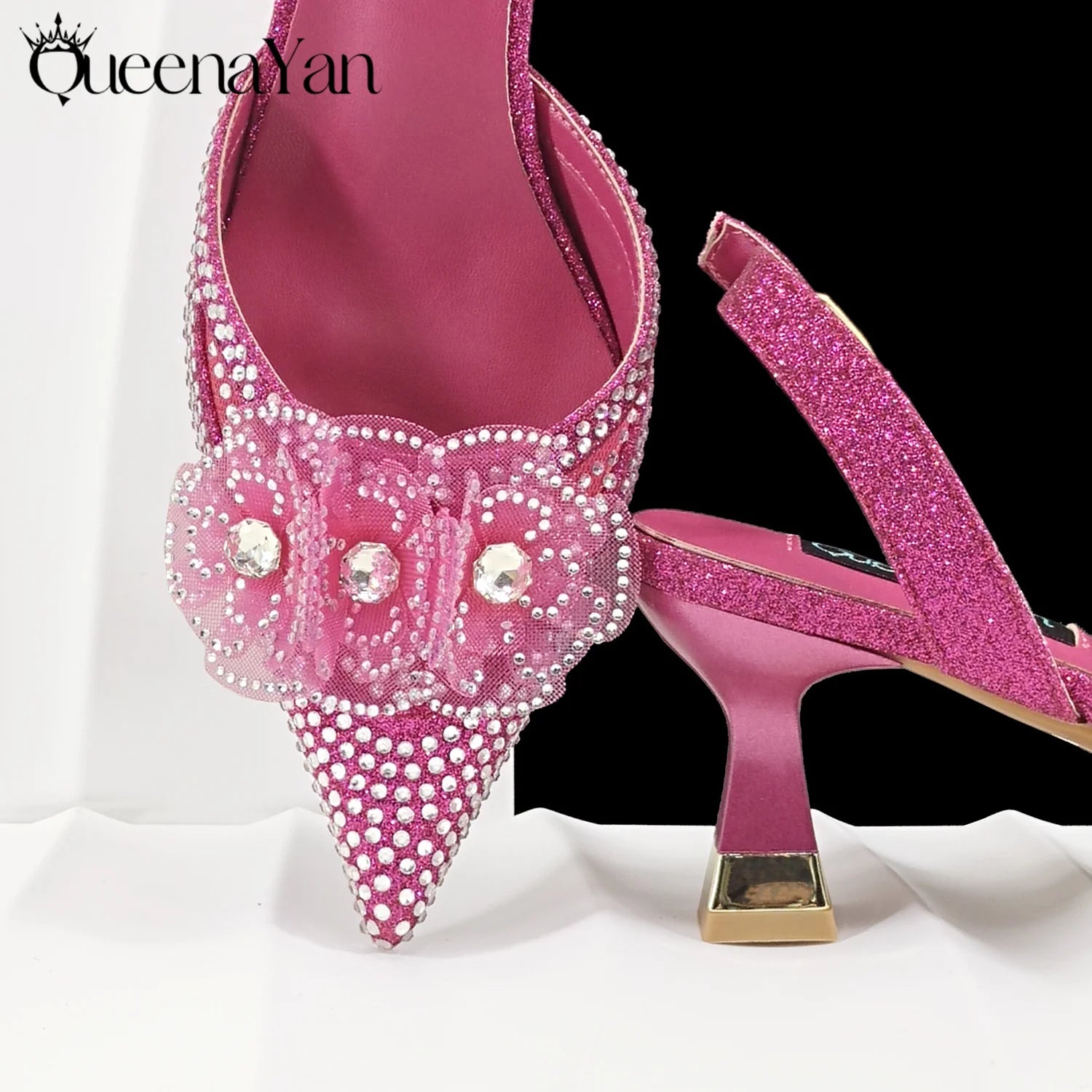 Escarpins Bout Pointu Talon Carré Femme Soirée Cristaux Élégant | MDN Store 25